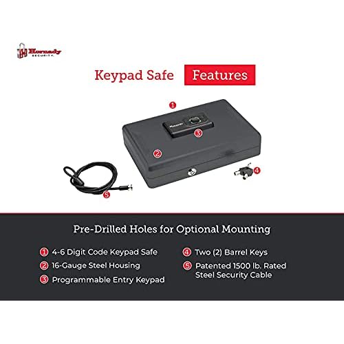 Hornady Handgun Vault Safe with Keypad Entry ? Secure Your Firearms and Valuables ? 4-6 Keypad Entry, Interior Light and Backup Keys ? Black, 12 (H) x 8.3 (W) x 2.6 (D) Inches ? Item 95432