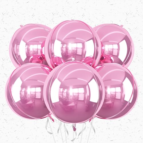 6Pcs Pink Round Foil Balloons,Giant 4D Round Ball Balloons,22 Inch Metallic Pink Balloon for Birthday Wedding Graduation P...