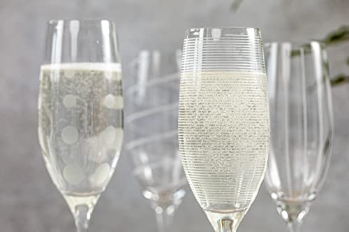 Mikasa Cheers Crystal Champagne Flutes Set, 4 Piece, Champagne Glasses with Quirky Designs, 250ml, White