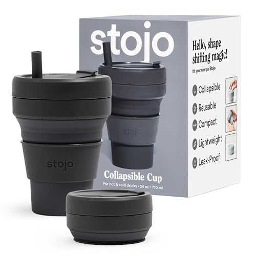 STOJO Collapsible Travel Cup - Reusable To-Go Pocket Size Silicone Bottle for Hot and Cold Drinks - Perfect for Camping - ...