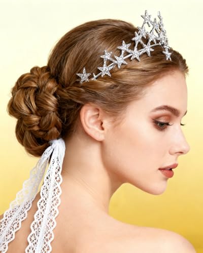 Star Tiara Crown Headband Halo silver Rhinestone Headpiece for Princess Godess Queen Birthday Wedding Hair Accessories for...
