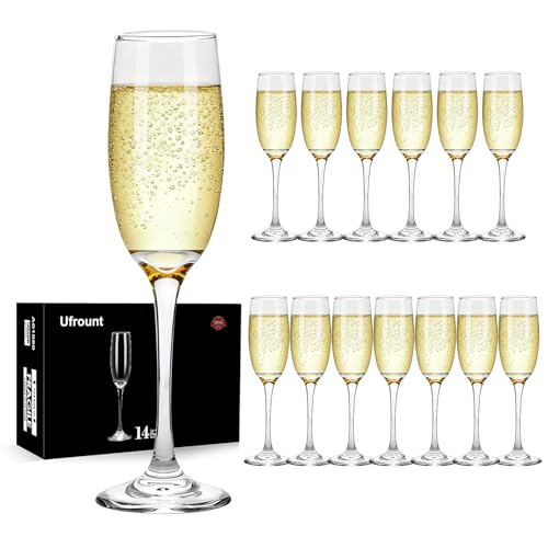 Ufrount 6oz Champagne Flute,Clear Champagne Glasses Set of 14,Elegant Stemmed Champagne Glasses Sparkling Wine Glasses for...