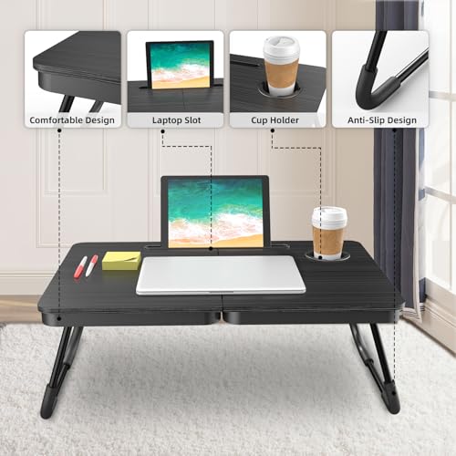 BUYIFY Portable Foldable Laptop Desk for Bed and Couch, Adjustable Lap Desk with Cup Holder and Phone Holder, Ideal for Wo...