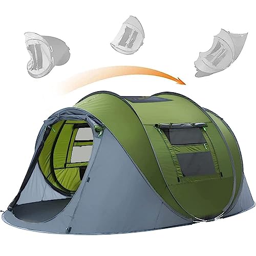 HIKERBRO 4 Person Instant Pop Up Tent with Skylight, Waterproof with Rainfly, Easy Setup Camping Tent, 2 Doors & Windows, ...