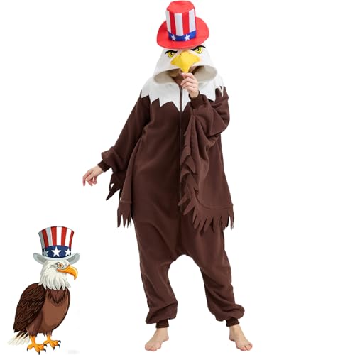 AMAMHAHAVA Bald Eagle‌ Onesie for Adults Halloween Cosplay Costume One-Piece Pajamas for Women and Men
