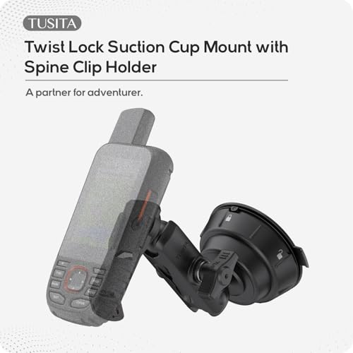 TUSITA Twist Lock Suction Cup Mount with Spine Clip Holder Compatible with Garmin Handheld GPS
