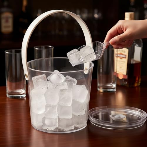 Mowhut Ice Bucket with Airtight Lid, Champagne Bucket with Handle, Plastic Beverage Tub for Parties, Bar Cart Accessories ...