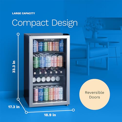 hOmeLabs Beverage Refrigerator and Cooler - 120 Can Mini Fridge with Glass Door for Soda Beer or Wine - Small Drink Dispen...