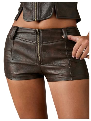 Floerns Women's Y2K Sexy High Waisted Faux Leather Shorts Drawstring Lace Up Festival Rave Shorts