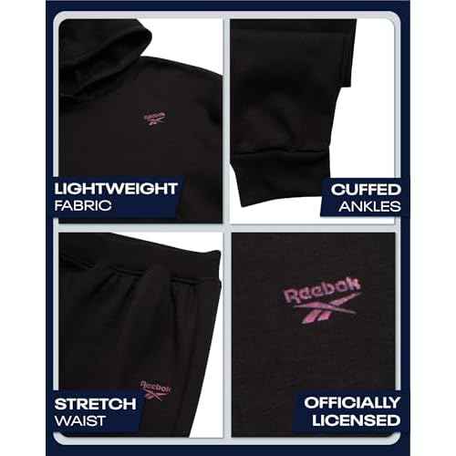 Reebok Girls Sweatsuit Set - 2 Piece Soft Long Sleeve Hoodie Sweatshirt and Sweatpants for Girls - Athletic Sweatsuit, Size 8, Black