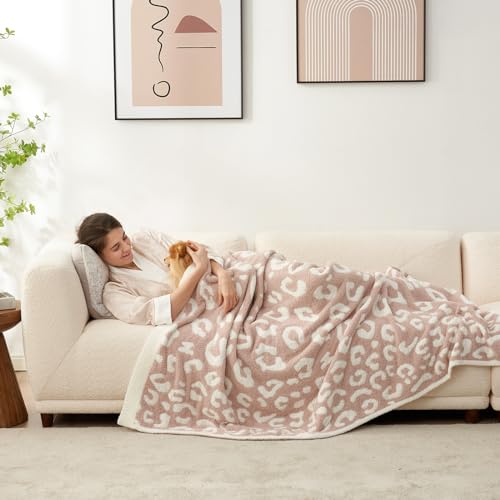 Snuggle Sac Leopard Throw Blanket for Couch Bed Sofa 50x60 inches, Reversible Beige Leopard Blanket Ultra Soft Cozy Blanke...