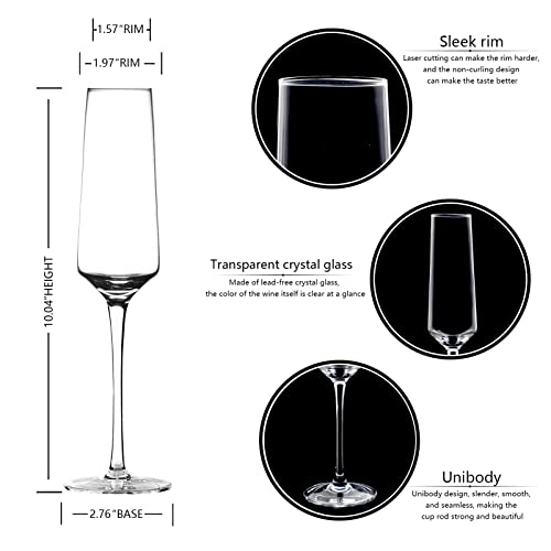 BACLIFE Champagne Flutes - Hand Blown Elegant Champagne Glasses Set of 6 - Unique Gift for Christmas,Birthday,Wedding - Id...