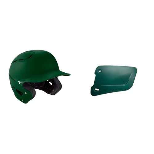 Bundle of Mizuno B6 Adult Baseball Batting Helmet, Forest, Small/Medium + Mizuno Batters Face Protector, Forest, Left Hand Batter