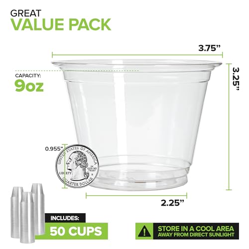 Stock Your Home 9 oz Commercially Compostable Cold Cups (50 Pack), Eco Party Cup, Environmentally Friendly Recyclable Disp...