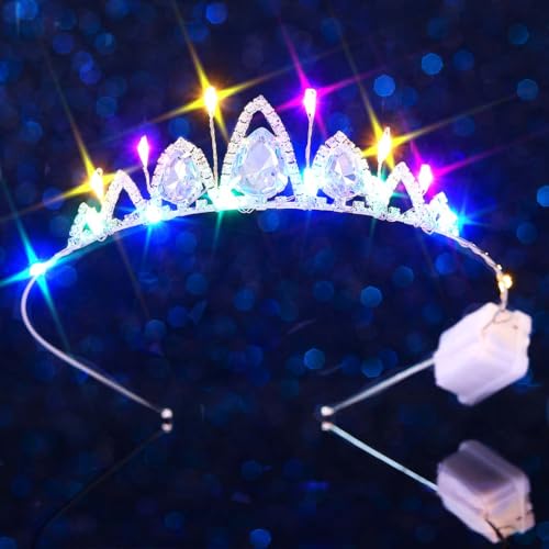 JEWEKY Light Up Tiara Silver Princess Rhinestone Led Crown Headband Birthday Hair Accessories for Women(01, One Size)