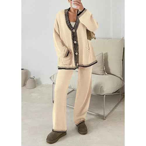 PRETTYGARDEN Lounge Sets for Women Fall 2025 Loungewear 2 Piece Outfits Cardigan Sweaters Track Suit Matching Winter Clothing
