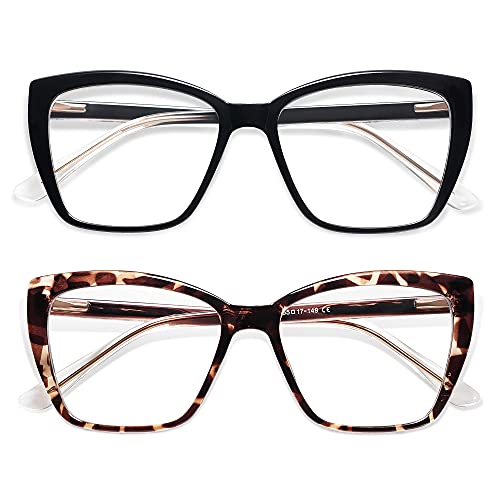 AMOMOMA Trendy TR90 Oversized Blue Light Reading Glasses Women,Stylish Square Cat Eye Glasses AM6031