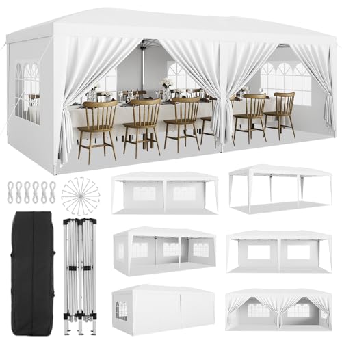 10X20FT Pop Up Canopy Tent with 6 Removable Sidewalls,UV Protection, Heavy Duty Pop Up Party for Parties Outdoor Garden Ga...