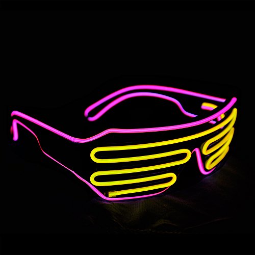 PINFOX Light Up Shutter Neon Rave Flashing Glasses El Wire LED Sunglasses Glow Costumes for Party, 80s, EDM RB03 (Pink - Y...