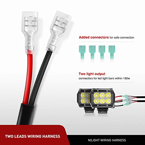 Nilight 16AWG Off-Road LED Light Bar Wiring Harness Kit 12V Relay On/Off Rocker Switch -2 Leads,2 Years Warranty