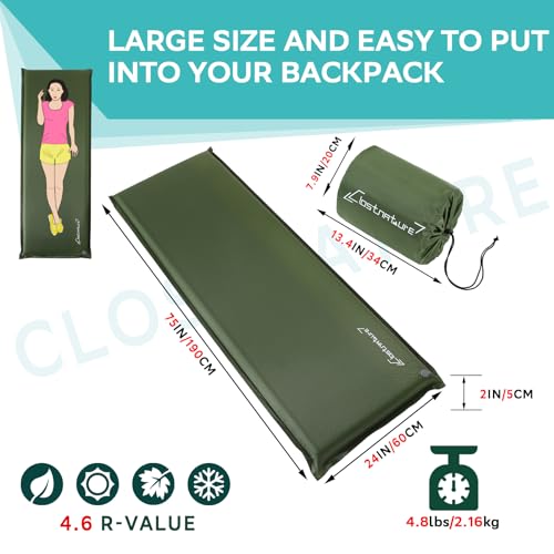 Clostnature Self Inflating Sleeping Pad for Camping - 1.5/2/3 inch Camping Pad, Lightweight Inflatable Sleeping Mat for Ba...
