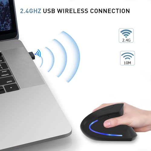 KUNSI Wireless Ergonomic Mouse, 2.4G Wireless Vertical Ergo Mouse, 800/1200/1600 Adjustable DPI,6 Buttons Ergonomic Mouse ...