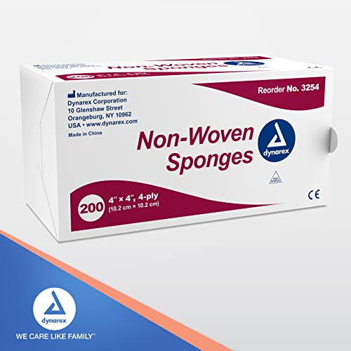 Dynarex Non-Woven Sponges, Non-Sterile, Gauze, for Cleansing, Prepping and Dressing, Highly-Absorbent, Less Linting, 4"x ...