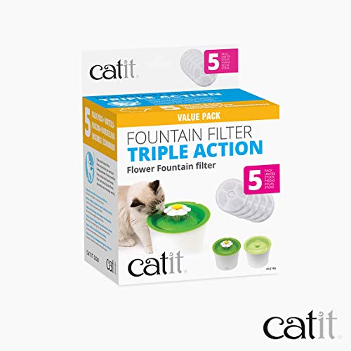 Catit Triple Action Replacement Original Water Fountain Filters, 5 Pack – Official Replacement Filters for Catit Cat Drink...