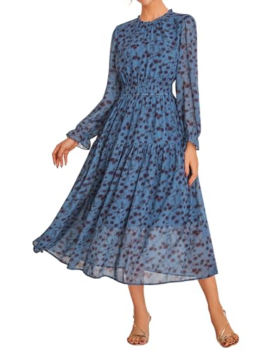 GRACE KARIN Women's Long Sleeve Maxi Dress 2026 Chiffon Flowy Wedding Guest Dresses Floral Dress with Pockets