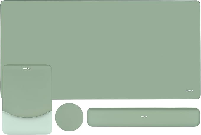 MOSISO Keyboard Mouse Pad Set, Large Gaming Mouse Pad&Rectangular Keyboard Wrist Rest&Mousepad with Wrist Rest&Coaster, Ergonomic Non-Slip&Easy Typing Pad with Curved Silicone Lining, Antique Green