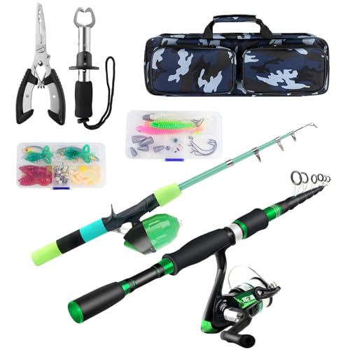 Family Fishing Pole Combo, 2PCS Portable Parent-Child Travel Fishing Kit, 6.89FT 4.92FT Telescopic Fishing Rod Spinning Re...