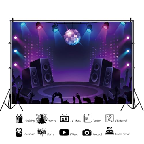5x4ft Stage Backdrop Night Spotlight Lets Glow Neon Lights Dancing Platform Photography Background Let’s Glow Party Banner...