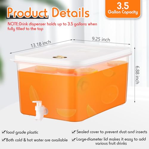 Domensi 2 Pack 3.5 Gallon Drink Dispenser for Fridge with Spigot Water Dispenser Leak Proof Lids Filter Screen Beverage Ju...