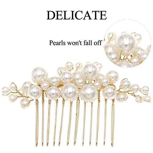 Wedding Pearl Hair Combs Set of 5 Pieces - Prom Hair Pins Accessories for Bridal Women (Gold)