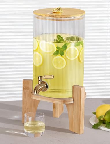 NiHome 1.3 Gallon Drink Dispenser for Parties, 4.9 L Glass Iced Beverage Dispenser, Large Glass Party Drink Dispensers for...