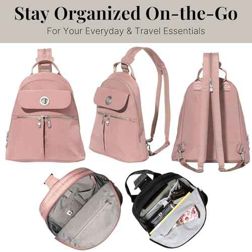 Baggallini Naples Convertible Small Daypack Sling Crossbody, Woodrose