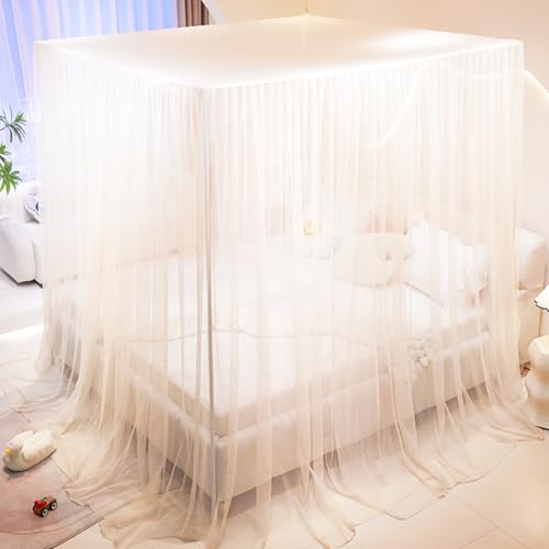 Akiky Princess Canopy Bed Curtains 4 Corners Post Mosquito Net - Cozy Drape Netting 4 Opening Bed Canopy Curtain for Girls...