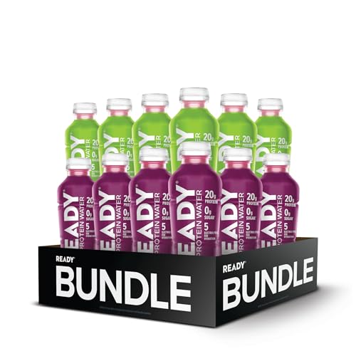 Ready® Clear Protein Water Variety Pack – Black Cherry & Cotton Candy Grape | 12 Bottles | 20g Protein | Sugar-Free Hydration