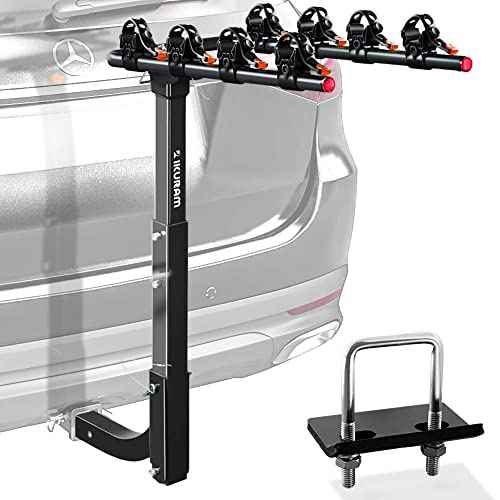 IKURAM R 4 Bike Rack Bicycle Carrier Racks Hitch Mount Double Foldable Rack for Cars, Trucks, SUV's and minivans with a 2" Hitch Receiver