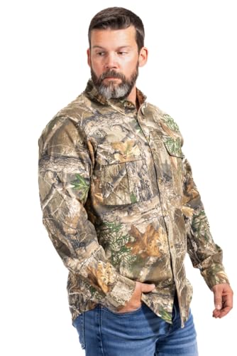 Realtree Men’s Long Sleeve Button Down Camp Shirt – Midweight, Cotton, Breathable Outdoor Shirt for Hunting and Fishing