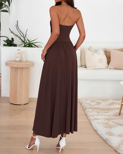 BTFBM Summer Maxi Dresses for Women 2026 Strapless Ruched Tube Top Beach Vacation Spring Wedding Guest Dress Pockets