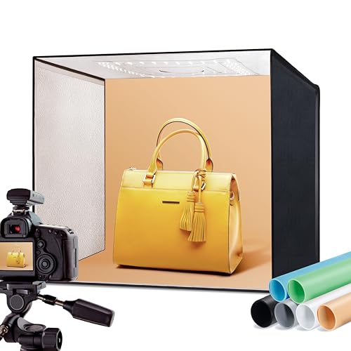 RALENO Photo Studio Light Box, 20''x20'' Photo Box, Light Box Photography (120 LEDs, 5500K, 97CRI, 50W, 6 Color PVC Backdr...