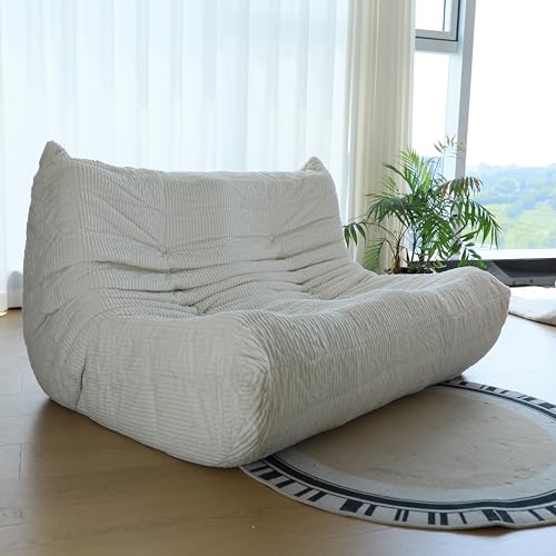 MORITON Premium Corduroy Floor Sofa, Mid-Century Armless Loveseat, Soft Foam Lounge Chair, Comfortable Accent Sofa for Living Room, Bedroom, and Office (Ivory, Two Seater)