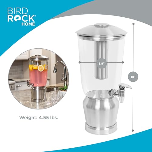 BirdRock Home 1.5 Gallon Stainless Steel Beverage Dispenser with Ice Container, Stand & Spigot - Round - BPA Free Clear Tr...