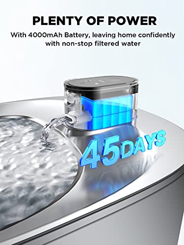 Cordless Cat Water Fountain, Battery Operated, 4L/135fl oz Stainless Steel Pet Water Fountain for Cats Dogs with Motion Se...