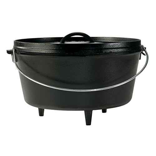 Lodge 8 Quart Pre-Seasoned Cast Iron Camp Dutch Oven with Lid - Dual Handles - Use in the Oven, on the Stove, on the Grill or over the Campfire - Black
