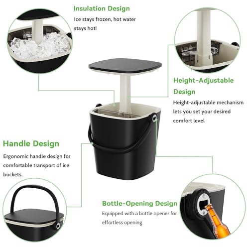EasyUp Camping Cooler, Weatherproof & Insulated Cooler Side Table with Lift Top Lid, Resin Bar Table with Convenient Handl...