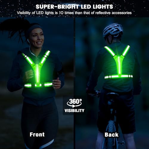 Fokia Kunbio LED Reflective Running Vest Gear,Light Up Vest Runners Night Walking USB Rechargeable,Up to 11hrs Light with ...
