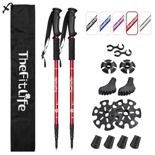TheFitLife Nordic Walking Trekking Poles - 2 Sticks with Anti-Shock and Quick Lock System, Telescopic, Collapsible, Ultral...