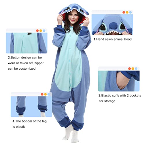 ROYAL WIND Adult Stich costume Onesie Animal Pajamas Halloween Cosplay Costumes Sleepwear Homewear Party Wear